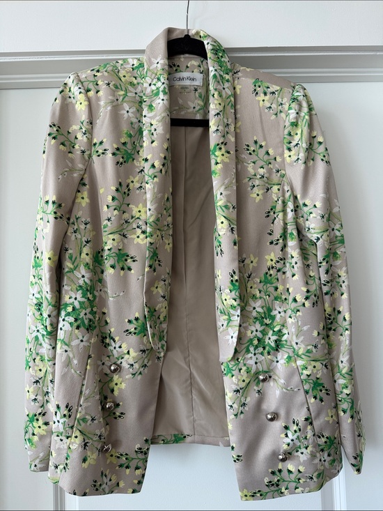Calvin Klein Jackets & Blazers - Calvin Klein Taupe Blazer with Green Floral Print